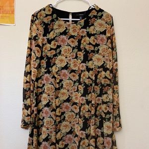 Forever 21 Yellow & Black Floral Print Dress